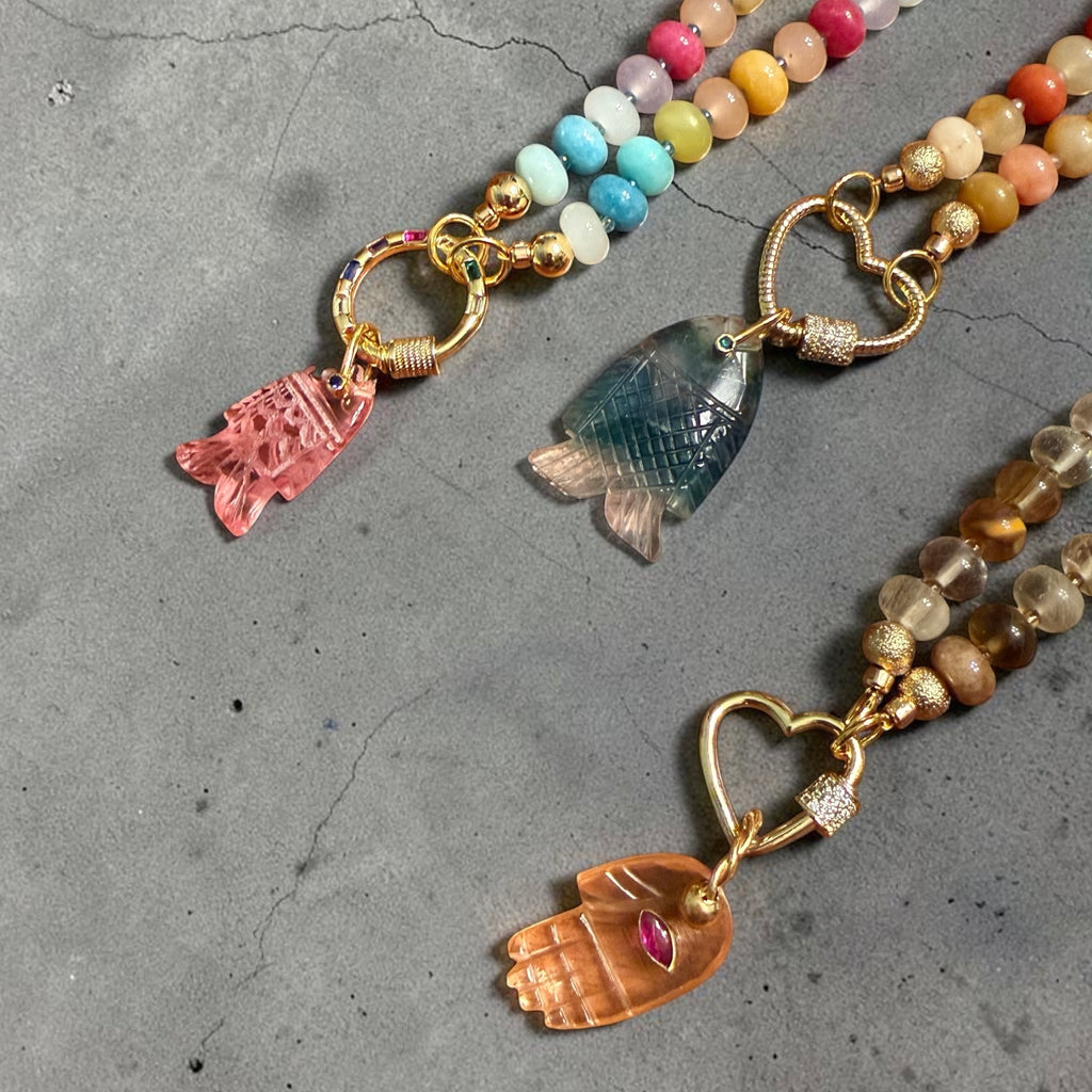 Rainbow Fish Pink Tourmaline and Jade Necklace