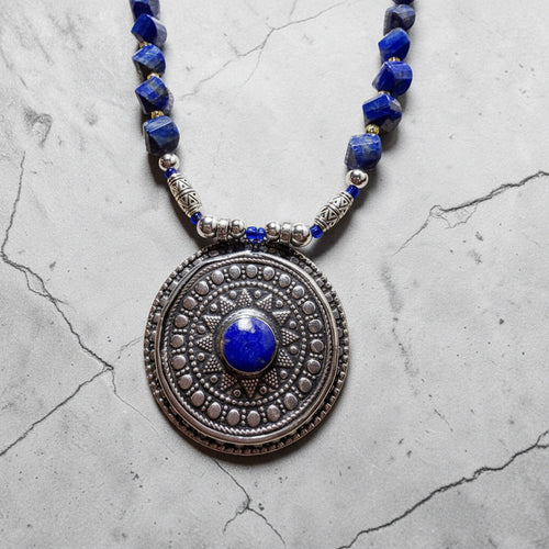 Full Circle In-laid Lapis Lazuli Tribal Necklace