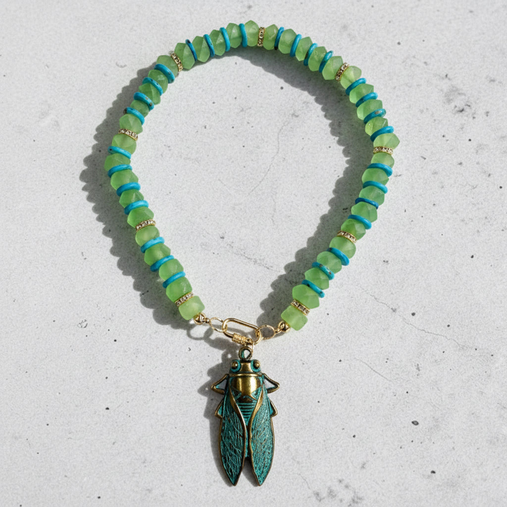 Bugging Out Recycled Glass and Shell Necklace
