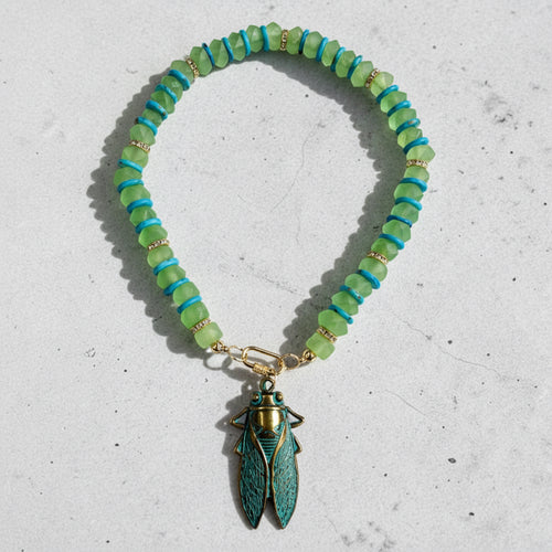 Bugging Out Recycled Glass and Shell Necklace