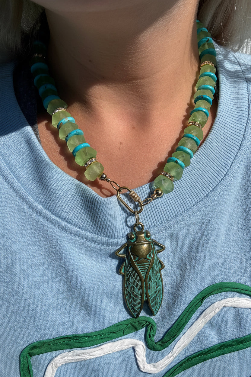 Bugging Out Recycled Glass and Shell Necklace