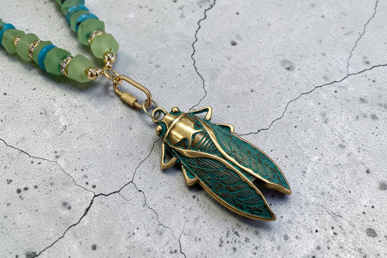 Bugging Out Recycled Glass and Shell Necklace