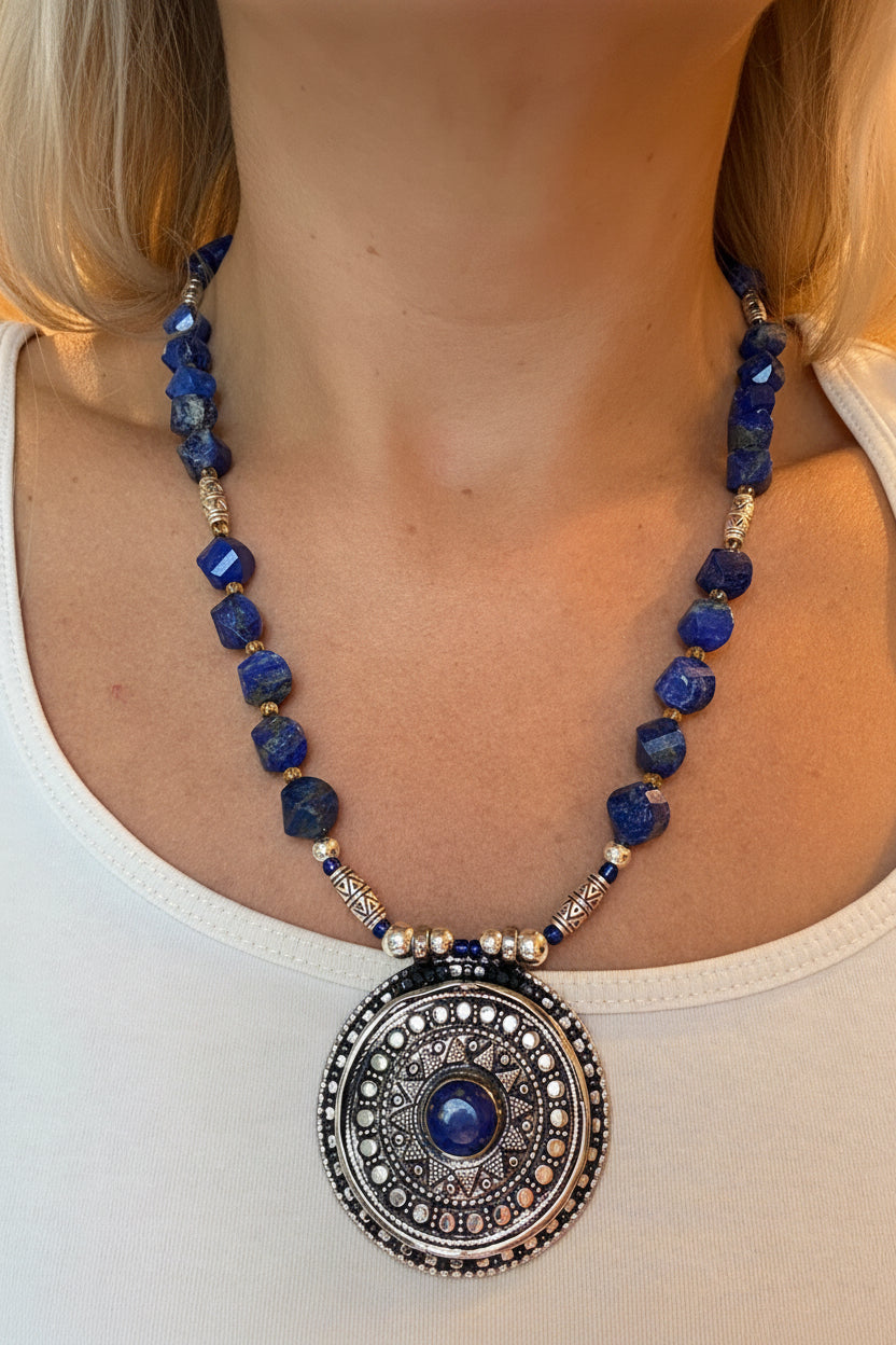 Full Circle In-laid Lapis Lazuli Tribal Necklace