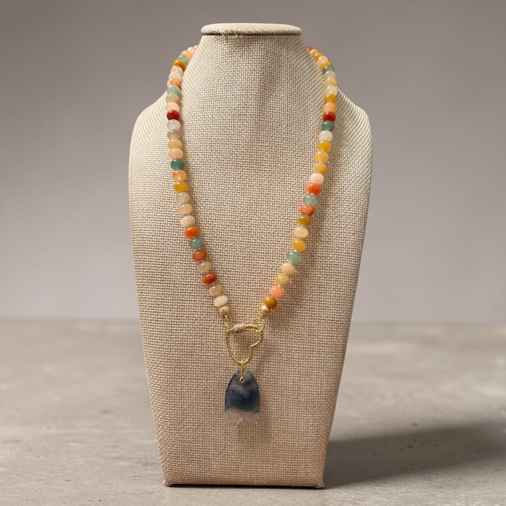 Flashy Fish Ombre Fluorite and Jade Necklace