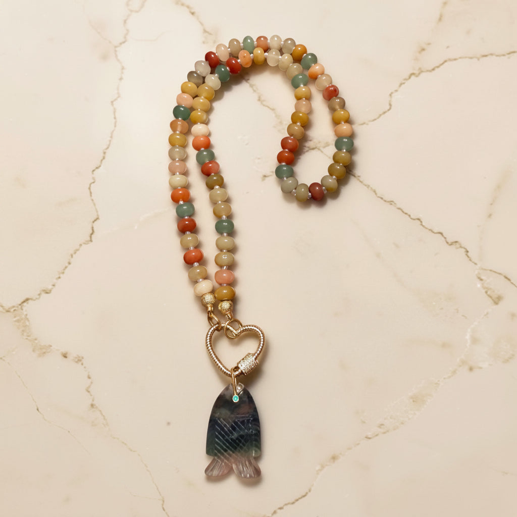 Flashy Fish Ombre Fluorite and Jade Necklace