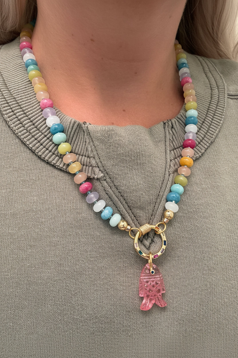 Rainbow Fish Pink Tourmaline and Jade Necklace