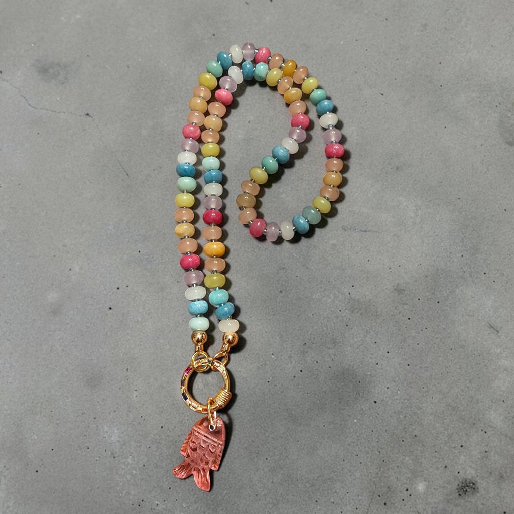 Rainbow Fish Pink Tourmaline and Jade Necklace