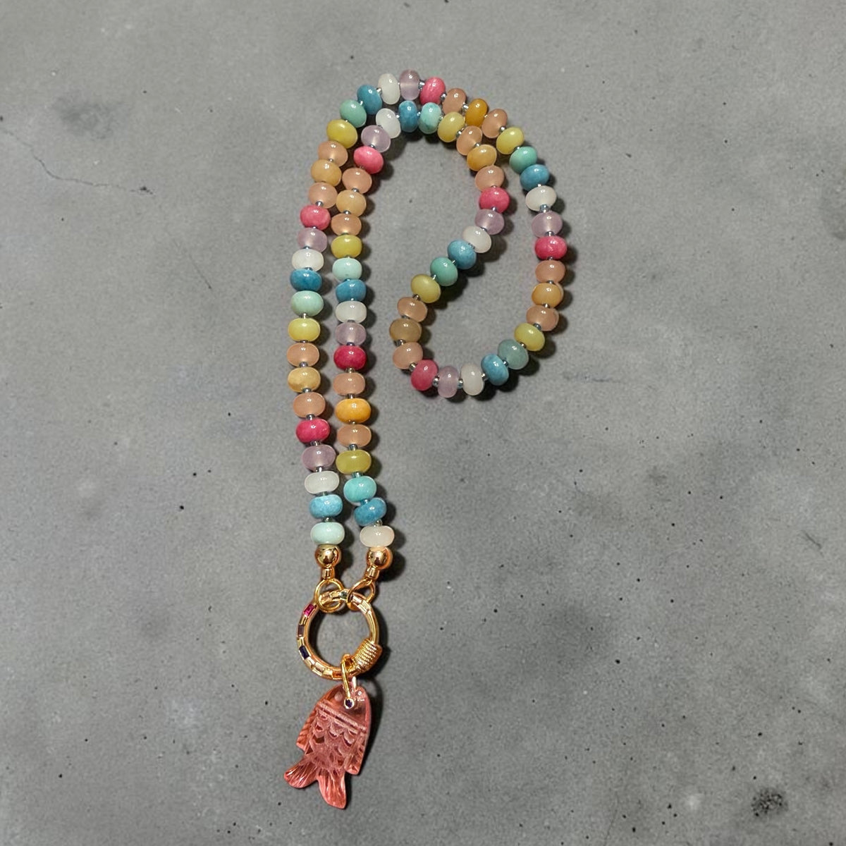 Rainbow Fish Pink Tourmaline and Jade Necklace
